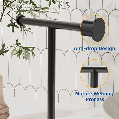 RUACQ T-Shape Hand Towel Holder Stand, Weighted Base Towel Rack, 12" Countertop Towel Holder for Bathroom, 304 Stainless Steel, Heavy Duty (Matte Black, 2 Pack)