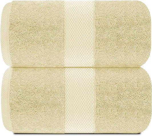 White Classic Luxury Soft Beige Bath Sheet Towels - 650 GSM Cotton Luxury Bath Towels Extra Large 35x70 | Highly Absorbent and Quick Dry | Hotel Collection Extra Large Bath Towels Oversized, 2 Pack