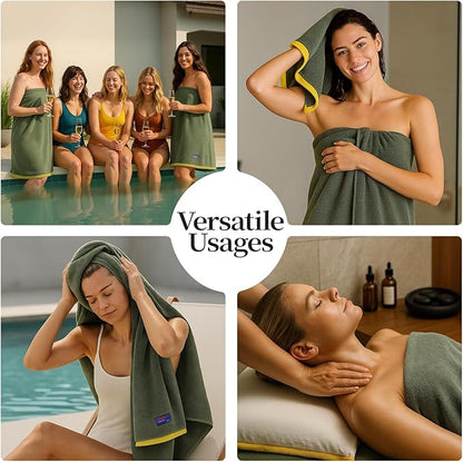 REDKISS 6 Pack Cotton Towel Set with Luxury Embellished Border, 600 GSM Ultra Soft & Highly Absorbent Bath Towels Set with 2 Bath, 2 Hand, 2 Washcloths for Bathroom, Gym, Spa, Hotel, Army Green