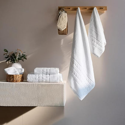 BAGNO MILANO Organic Turkish Cotton Bath Towels, Luxury Jacquard Collection, Certified Organic Highly Absorbent, Soft-Plush Towel Set (White, 2 Pcs Bath Towel Set)