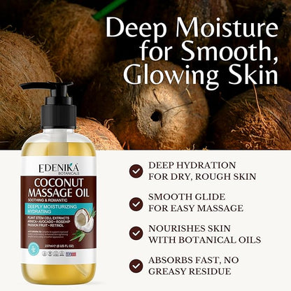 Tropical Coconut Massage Oil for Massage Therapy, Soothing Massage Oil with Coconut & Passion Fruit Oil for Muscle Relaxing, Skin Moisturizing & Hydrating, 2-Pack
