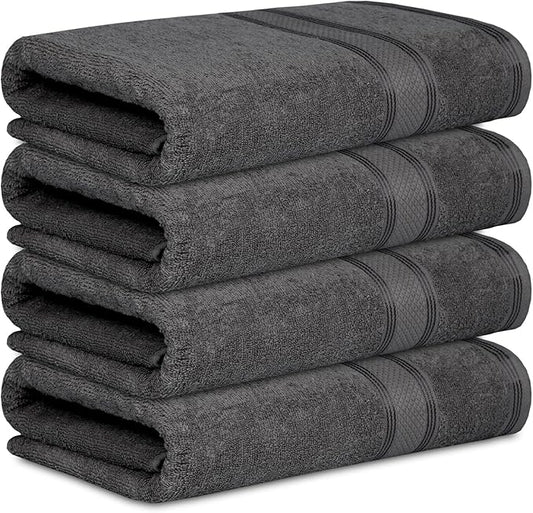 Casa Lino Charcoal Black Bath Towels Set of 4 (54" x 27") - Large Bathroom Towel Set - 100% Cotton Towels for Bathroom - Highly Absorbent & Quick Dry Bath Towel Multipack - New Apartment Essentials