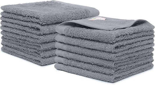 100% Cotton Washcloths Set 13” x 13” | Dark Grey Towels | Set of 18 Ultra Soft and Highly Absorbent Washcloths Sets for Bathroom, Gym, Spa | Machine Washable Face Towel