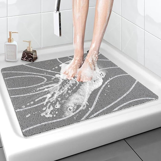 Square Shower Mat Non-Slip - 32x32 Inch Soft Comfort Bath Mat with Drainage Holes, PVC Loofah Massage Bathmat for Shower, Tub, Bathroom, Wet Areas, Quick Drying