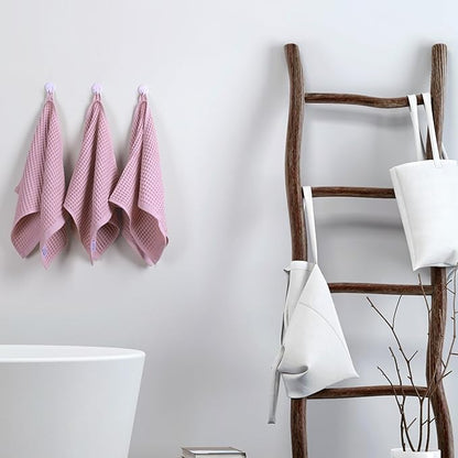 PÜSKÜL Organic Waffle Kitchen Towel 100% Turkish Cotton Set of 3 Pink - Premium Quality, Soft, Quick-Dry, Absorbent, Lint-Free Hand Towels 32X16 Inches (3, Pink Powder)