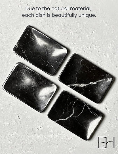 Real Marble Soap Dish - Soap Dish for Shower, Shower Bar Soap Holder, Marble Dish for Bathroom Kitchen, Decorative Stone Soap Dish (Black Marquina, Rectangular)