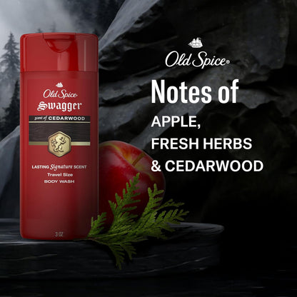 Old Spice Refreshing Body Wash for Men, 3X Defense, 24/7 Shower Fresh with Long Lasting Scent, Travel Size, Red Collection, Swagger with Cedarwood Scent, 3 oz
