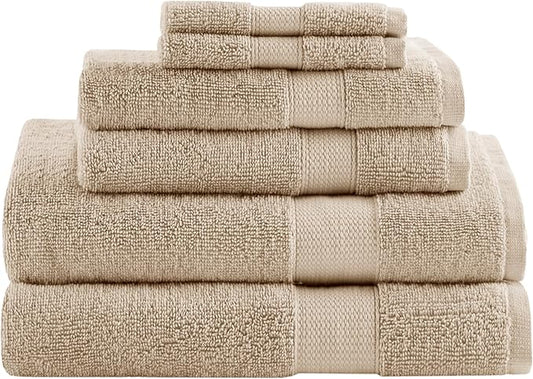 Comfort Spaces Turkish Bathroom Towel Set 6 Piece Luxury Bath Towel Set 2 Hand Towel for Bathroom 2 Washcloth 2 Large Bath Towel Sets Long Staple Ultra-Soft Quick Dry Towel Set Tan Beige