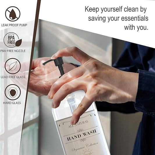 16 OZ Thick Clear Glass Soap Dispenser with Pump 2 Pack, Hand and Dish Soap Dispenser Set for Bathroom and Kitchen with 6 Waterproof Labels