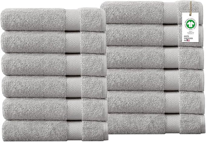 Delara 100% Organic Cotton Towels 650 GSM Plush Feather Touch Quick Dry Wash Cloth, Pack of 12 GOTS Certified, Oeko-Tex Green Certified, Organic Cotton Wash Cloth, 13"X13"
