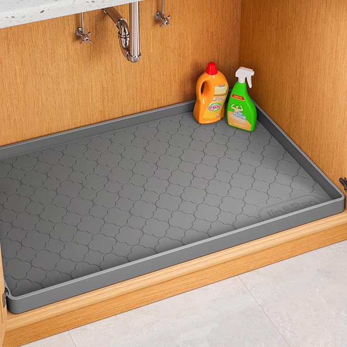Jin&Bao Waterproof Under Sink Mat 28" x 19", Thick Silicone Mat Cabinet Protector for Kitchen and Bathroom, Shelf Liner, Home Organizer and Storage, Multipurpose Tray for Gadgets and Essentials