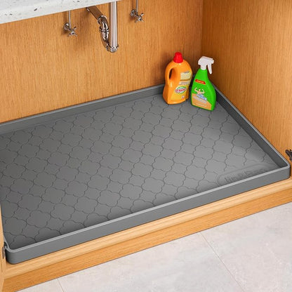 Jin&Bao Waterproof Under Sink Mat 28" x 19", Thick Silicone Mat Cabinet Protector for Kitchen and Bathroom, Shelf Liner, Home Organizer and Storage, Multipurpose Tray for Gadgets and Essentials