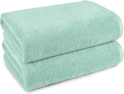 Amazon Basics 100% Cotton Quick-Dry Lightweight Moisture Absorbing Bath Towel, 2-Pack, Seafoam Green, 54" x 30"