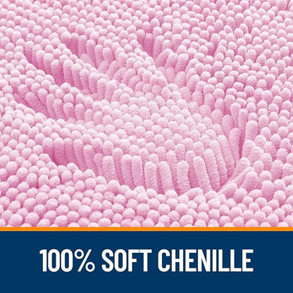OLANLY Bathroom Rugs 47x20, Extra Soft Absorbent Chenille Bath Rugs, Rubber Backing Quick Dry, Machine Washable Bath Mats for Bathroom Floor, Tub and Shower, Home Decor Accessories, Pink