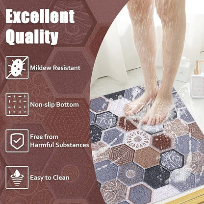 Shower Mat Non-Slip, 24x24 Inch Soft Comfort Bath Mat with Drainage Holes, PVC Loofah Massage Bathmat for Shower,Tub,Bathroom,Wet Areas, Quick Drying