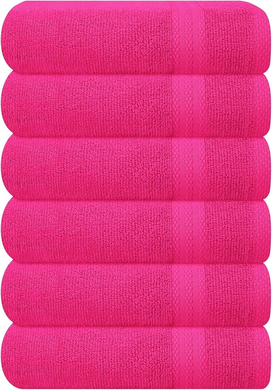 GLAMBURG Ultra Soft 6-Piece Hand Towel Set 16x28-100% Ringspun Cotton - Durable & Highly Absorbent Hand Towels - Ideal for use in Bathroom, Kitchen, Gym, Spa & General Cleaning - Hot Pink