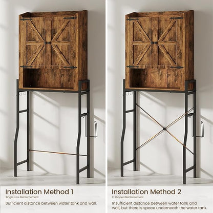 Over The Toilet Storage Cabinet, Over Toilet Organizer with 2-Door & Metal Stand, Bathroom Organizers and Storage with Adjustable Shelves for Bathroom, Restroom, Laundry, Rustic Brown