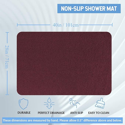 Non-Slip Bathtub Mat, Anti Slip Shower Mat, Fast Drying Bathtub Mats, Foot Scrubber Mat, Anti Slip Mat for Tub, Floor, Bathroom, Kitchen, Home, Hotel (Wine Red 40"×28")