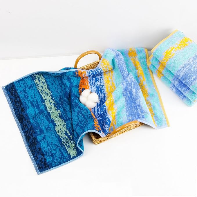 SEMAXE Bath Towel Set of 8 Include 2 Bath Towels, 2 Hand Towels, 4 Washcloths, 100% Cotton Bathroom Towels with Hanging Loops and Nano-Bio Lifecycle Labels,Colorful Towel - The Starry Night Collection