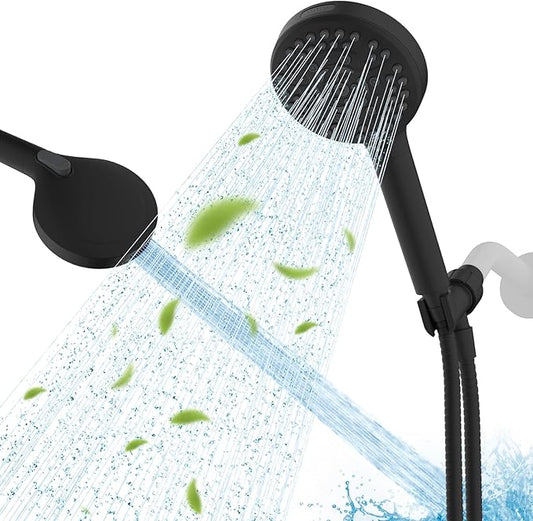Hibbent High Pressure cUPC Certified 10-mode Shower Head, Handheld Showerhead with Adjustable Brass Joint Holder, 71" Metal Hose, Anti-clog Nozzles, Built-in Power Wash to Clean Tub & Pets, Black