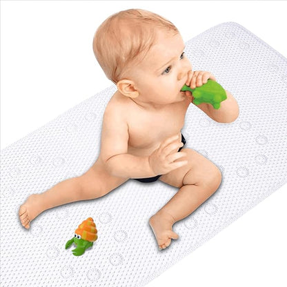 Bathtub Mat Non Slip Ivory 36” X 17” Shower Mat Soft Foam Bath Mats for Bathroom Tub, Bathtub Mat with Drain Holes, Suction Cups, Shower Mat Non Slip