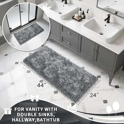 Yimobra Luxury Chenille Bathroom Rug Mat, Extra Soft and Absorbent Shaggy Bath Rugs Non Slip, Machine Washble Dry, Plush Floor Carpet for Tub, Shower, and Bath Room, 36x24 Inch, Silver