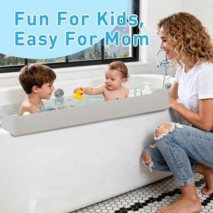 Roslim Bathtub Splash Guard for Kids - Silicone Bath Splash Guard Shelf, Large Bath Toy Tray Holder, Tub Water Splash Guard with Strong Suction Cups, Bathroom Accessories for Baby Bath, Taupe