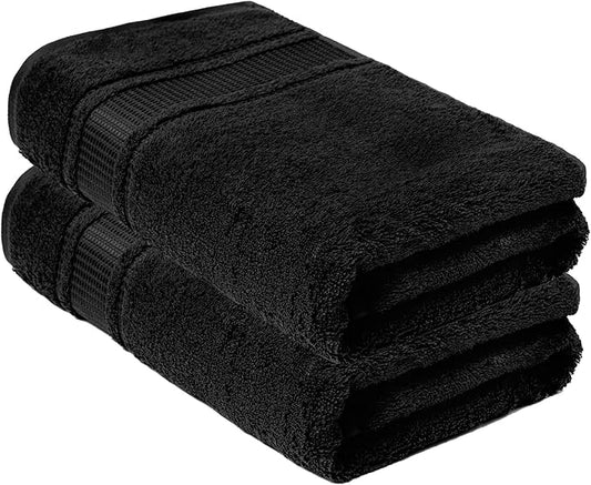 Melissa Linen, 2 Piece Hand Towel Set, 100% Turkish Cotton Face Hand Towels for Bathroom, 20 in x 35 in, Absorbent, Quick Dry, Durable and Soft, Spa and Hotel Quality, Jet Black