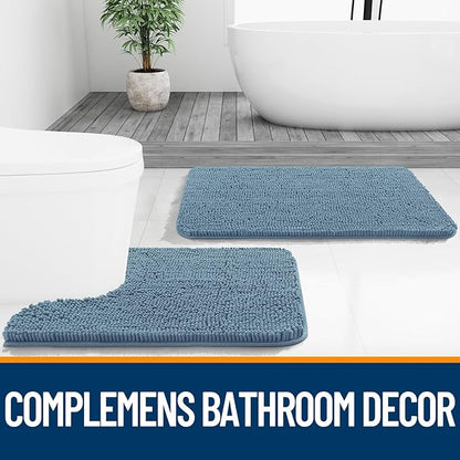 OLANLY Bathroom Rugs 47x17, Extra Soft Absorbent Chenille Bath Rugs, Rubber Backing Quick Dry, Machine Washable Bath Mats for Bathroom Floor, Tub and Shower, Home Decor Accessories, Airy Blue