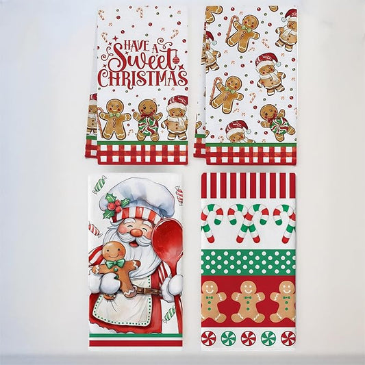 Cesqouc® 4pcs Hand Towels with Christmas Patterns : Santa Claus und Cute Christmas Snowman Patterns Suitable for Bathroom/Kitchen/Living Room/Washbasin