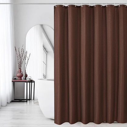 Gibelle Brown Shower Curtain, Waffle Weave Textured Fabric Shower Curtain for Bathroom - Soft Cloth & Hotel Spa Luxury, Water Repellent, Machine Washable, 72X72, Brown