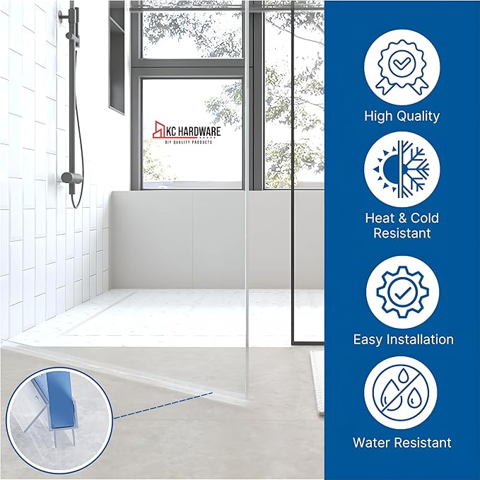 KC Hardware Frameless Shower Door Bottom Seal Strip with Drip Rail - Shower Door Seal Sweep for 3/8 Inch Thick Glass - Acts as a Leak Guard to Prevent Water Leaks - 36 Inch - Ultra Clear - Pack of 1