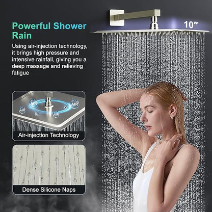 SR SUN RISE Shower System with 10" Rain Showerhead, Square Handheld Showerwith 16-Inch Slide Bar and 71-Inch Hose, Wall Mounted Shower Faucet Set Included Valve and Trim Kit, Brushed Nickel