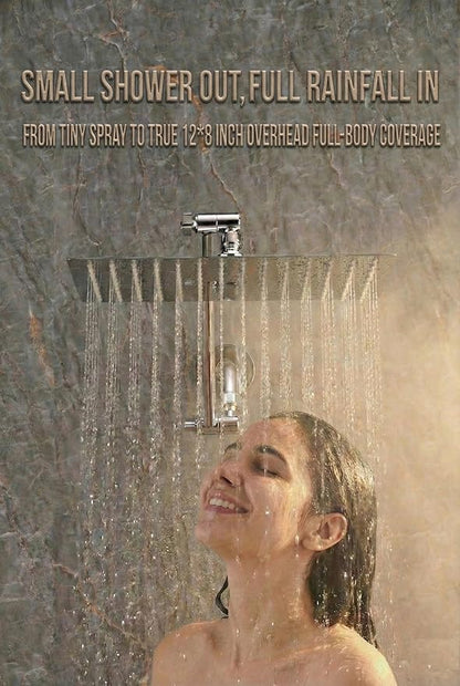 All Metal Rain Fixed Shower Head, 12 * 8'' High Pressure Rainfall Rectangle Showerhead with 11" Shower Head Extension Arm, Waterfall fixed Showerheads, Chrome