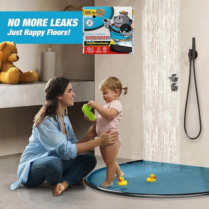 Shower Threshold Water Dam Barrier 105" - Black Collapsible Shower Water Blocker - Guard for Walk in Shower - Water Guard Stopper for Floor - Shower Door Water Blocker by Hippo Dam