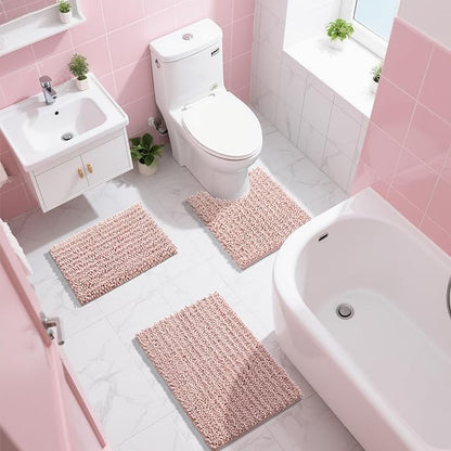 Yimobra Bathroom Rugs Non Slip Washable 32x20 Inch - Ultra Soft Absorbent Chenille Bath Mat, Quick Dry Shaggy Floor Carpet for Tub Shower, Light Pink Home Decor Accessories