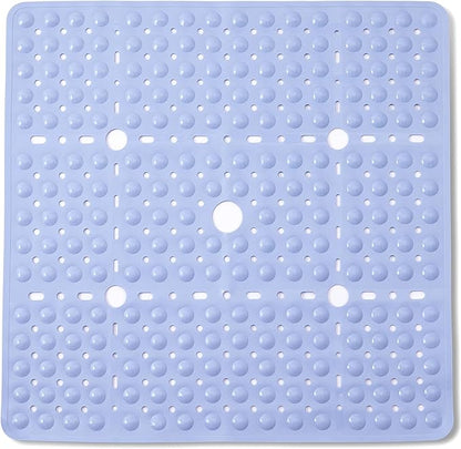 ENKOSI Large 27 x 27 inch Square Non-Slip Shower Mat | Anti Slip Shower Stall Mat for Elderly and Young | Durable Shower Mat with Strong Secure Suction Cups and Drain Holes (27x27 Aqua Blue)