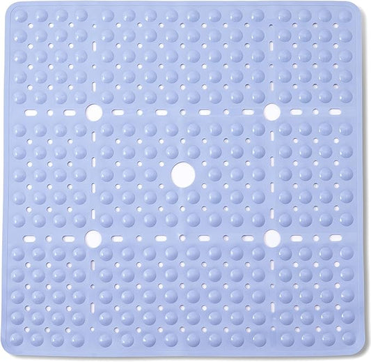 ENKOSI Large 27 x 27 inch Square Non-Slip Shower Mat | Anti Slip Shower Stall Mat for Elderly and Young | Durable Shower Mat with Strong Secure Suction Cups and Drain Holes (27x27 Aqua Blue)