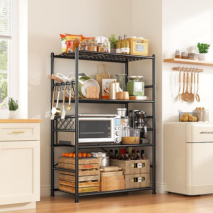 Storage Shelves 4-Tier Large Capacity Metal Shelving with Hooks, Heavy Duty Garage Shelving Unit with Leveling Feet, Stable Metal Shelves for Pantry, Kitchen and Closet,36" W x 12" D x 60" H, Black