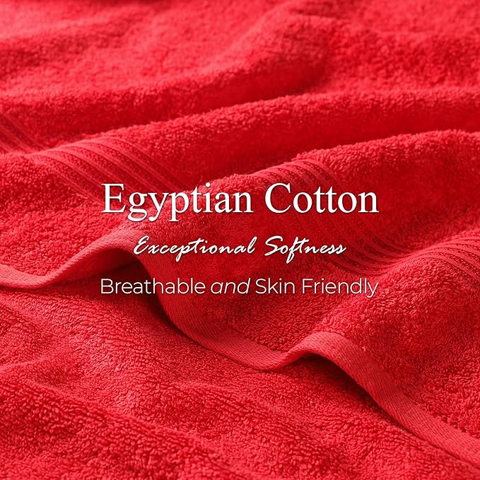 Superior Egyptian Cotton Bath Towel Set, Towels for Home Bathroom, Master, Guest Bath, Decor Essentials, Quick Dry, Absorbent, Large Body Towels, Spa, Hotel, Resort, Adult, Kids, Set of 4, Red