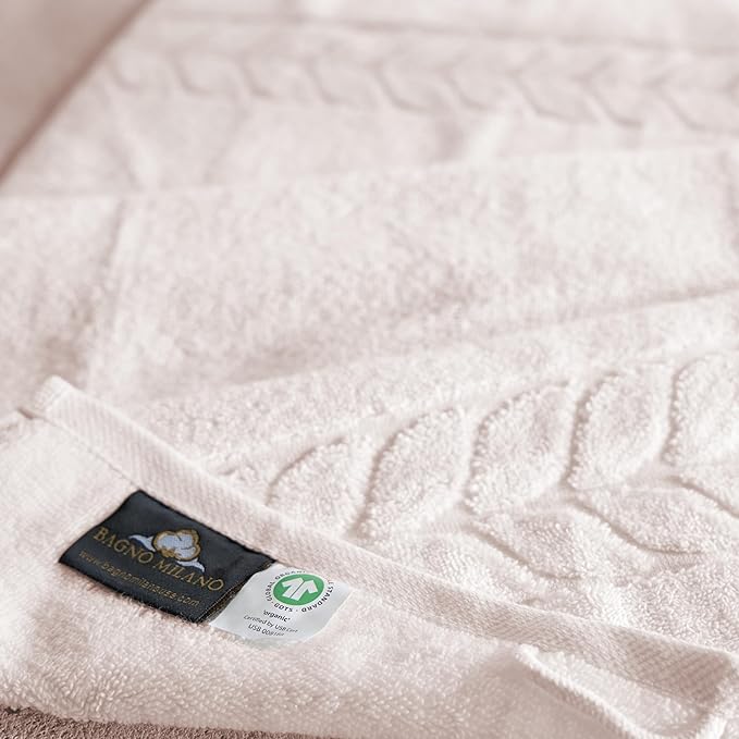BAGNO MILANO Organic Turkish Cotton Bath Towels, Luxury Jacquard Collection, Certified Organic Highly Absorbent, Soft-Plush Towel Set (Cream, 6 Pcs Towel Set)
