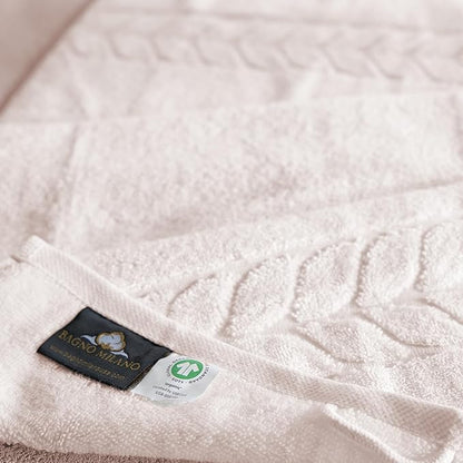 BAGNO MILANO Organic Turkish Cotton Bath Towels, Luxury Jacquard Collection, Certified Organic Highly Absorbent, Soft-Plush Towel Set (Cream, 6 Pcs Towel Set)