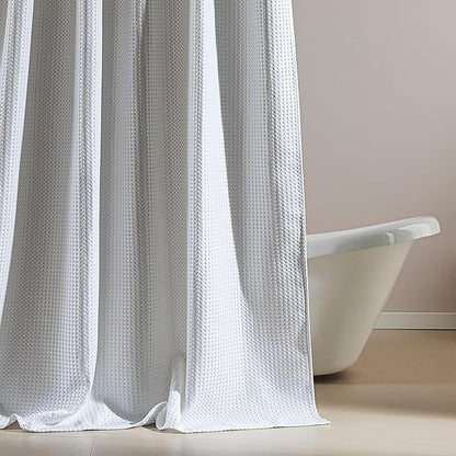 SLEEP ZONE Shower Curtain Liner, Waffle Shower Curtains for Bathroom, Heavy Duty Thick Fabric Shower Curtains - 285GSM Luxury Weighted Polyester Bath Curtain, 72" × 72" (Pure White)