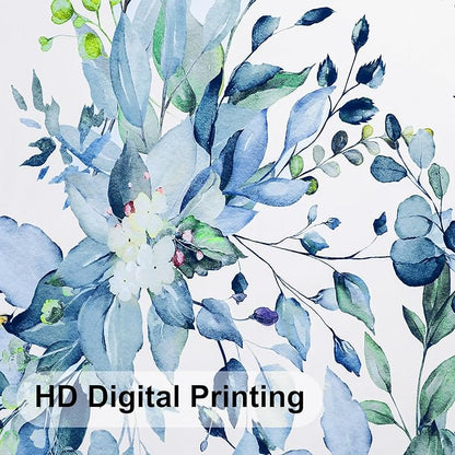 Colorful Star Blue Eucalyptus Waterproof Shower Curtain Set with Hooks, Minimalist Watercolor Floral Print Bathroom Décor, Plant Leaves Washable Fabric Shower Curtain, 36 x 72 Inch