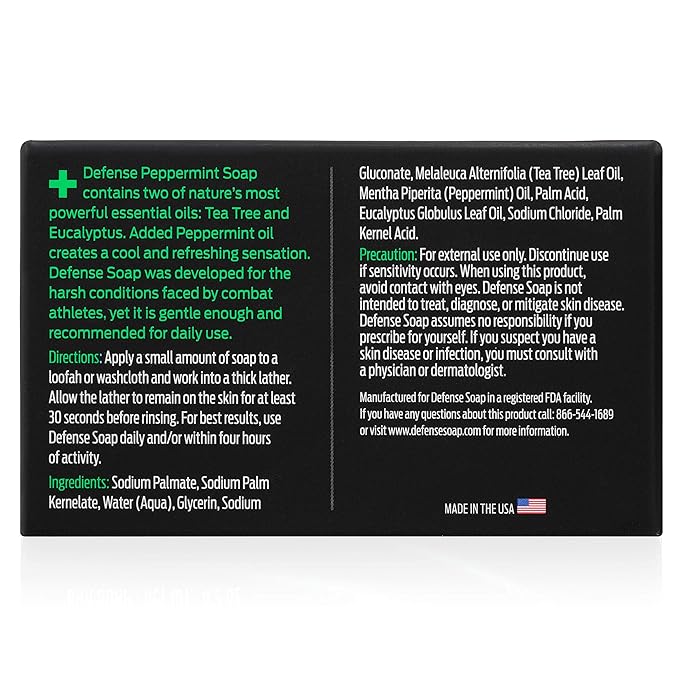Defense Soap 5pk All Natural Peppermint Bar Soap for Men | Made by Wrestlers with Tea Tree Oil & Eucalyptus Oil to Promote Healthy Skin