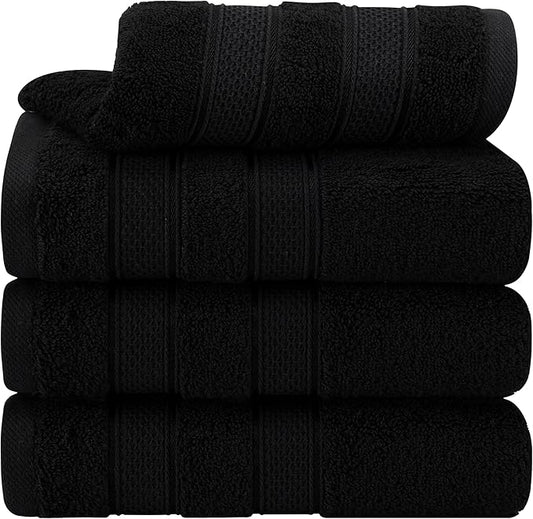 American Soft Linen Salem 100% Cotton Turkish 4 Piece Hand Towels for Bathroom, 600 GSM Soft Absorbent Quickdry Hand Face Towel Set, Black