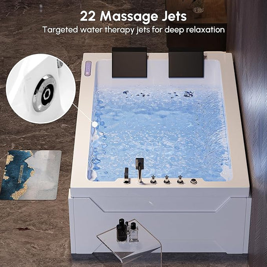 Homary 73" Whirlpool Bathtub-Modern Luxury Jetted Bathtub, Spa Bathtub with 22 Therapeutic Jets-Waterfall & LED Lighting-105-Gallon Capacity, Without Temperature Control