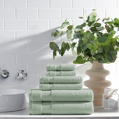 Arkwright Bathroom Hand Towels Set of 6 - (Bulk Case of 60) Super Soft 100% Cotton, 600 GSM Quick Dry & Absorbent, Luxury Bath Essentials for Hotels, Spa, Hosts, and Vacation Rentals, Eucalyptus Green