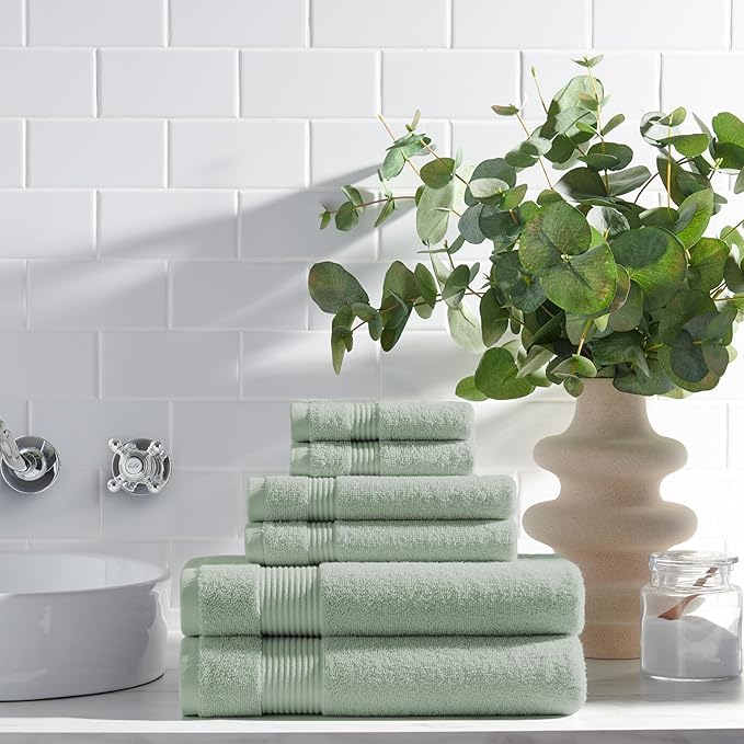 Arkwright Bath Washcloths 12 Pack - Super Soft 100% Cotton, 600 GSM Quick Dry & Absorbent, Luxury Face & Body Wash Cloth Towels for Hotels, Spa, and Vacation Rentals, Eucalyptus Green
