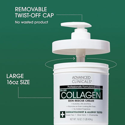 Advanced Clinicals Unscented Collagen Body Cream + Collagen Serum For Face 2PC Skincare Set | Face Serum & Body Lotion For Women & Men Helps Improve Look Of Wrinkles & Dry Skin, Fragrance Free, 2pc